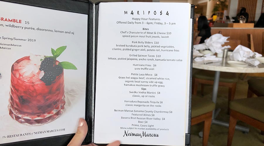 Online Menu of Mariposa at Neiman Marcus, Houston, TX