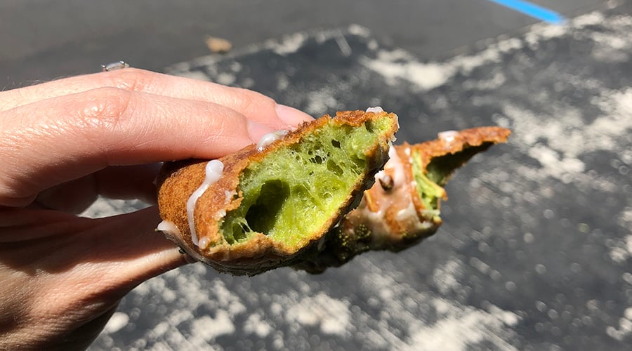 Matcha mochi donut inside