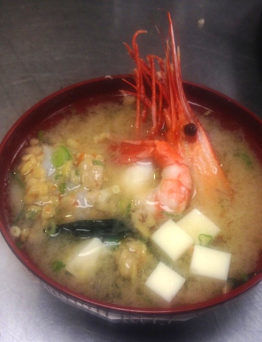 Natto miso soup with botan ebi shrimp