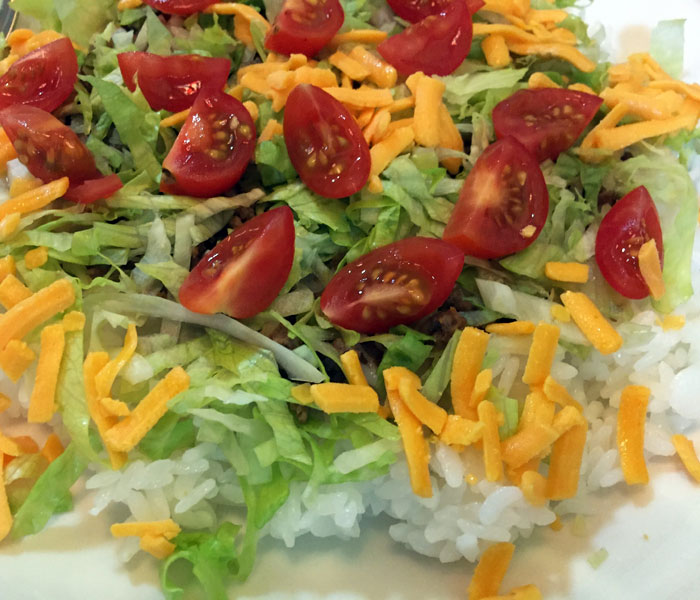 I inhaled my taco rice entree in under five minutes. Did I mention I was starving?