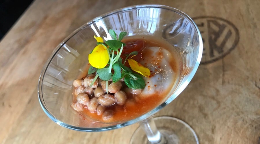 natto shooter with oyster and uni