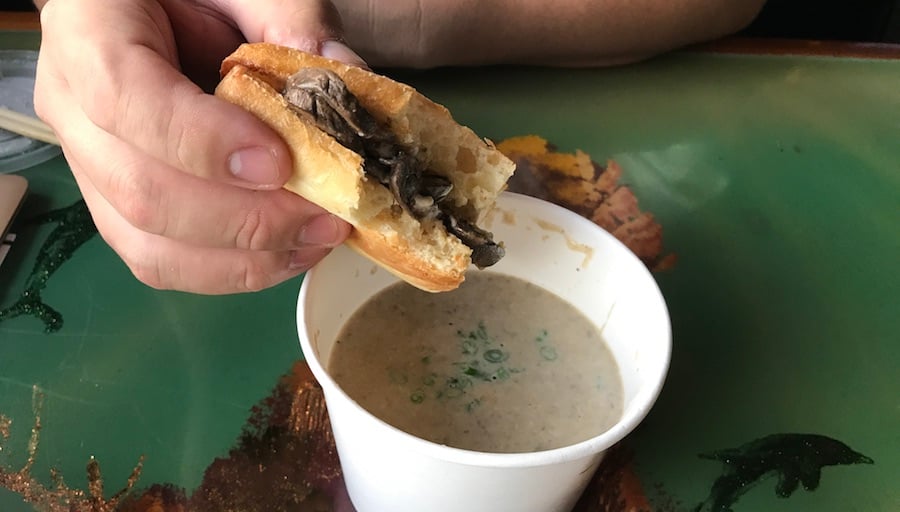 mushroom soup and sandwich