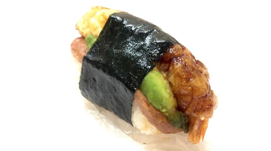 shrimp tempura avocado spam musubi