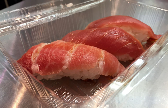 You can choose between lean, medium fatty or fatty tuna. Or, go for a sampler — it’s the same price.
