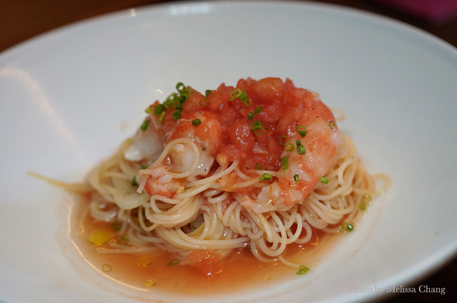tomato capellini with shrimp