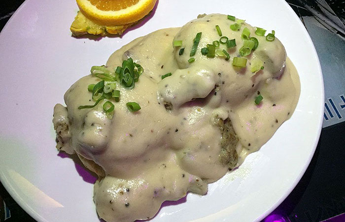 I love homemade biscuits, so I opt for Biscuits & gravy ($12), which includes country gravy, sausage and scallions.