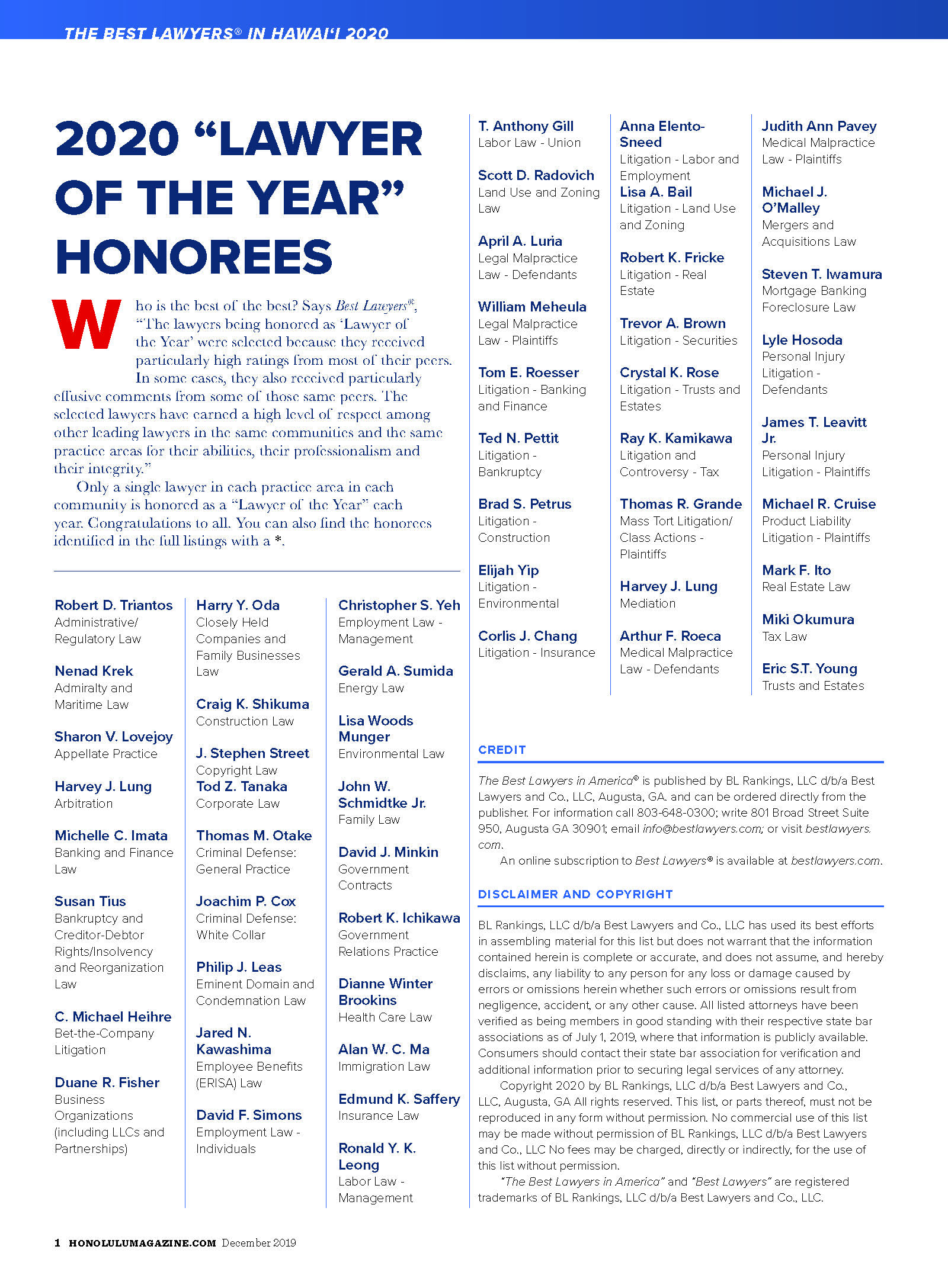 The Best Lawyers in Hawai‘i 2020