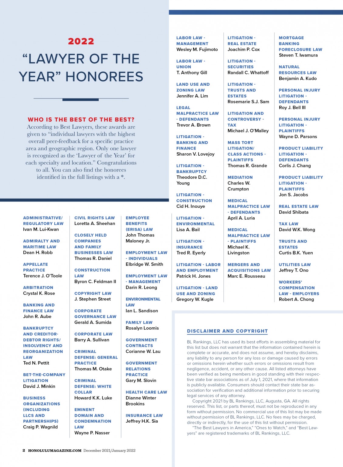 The Best Lawyers in Hawai‘i 2022