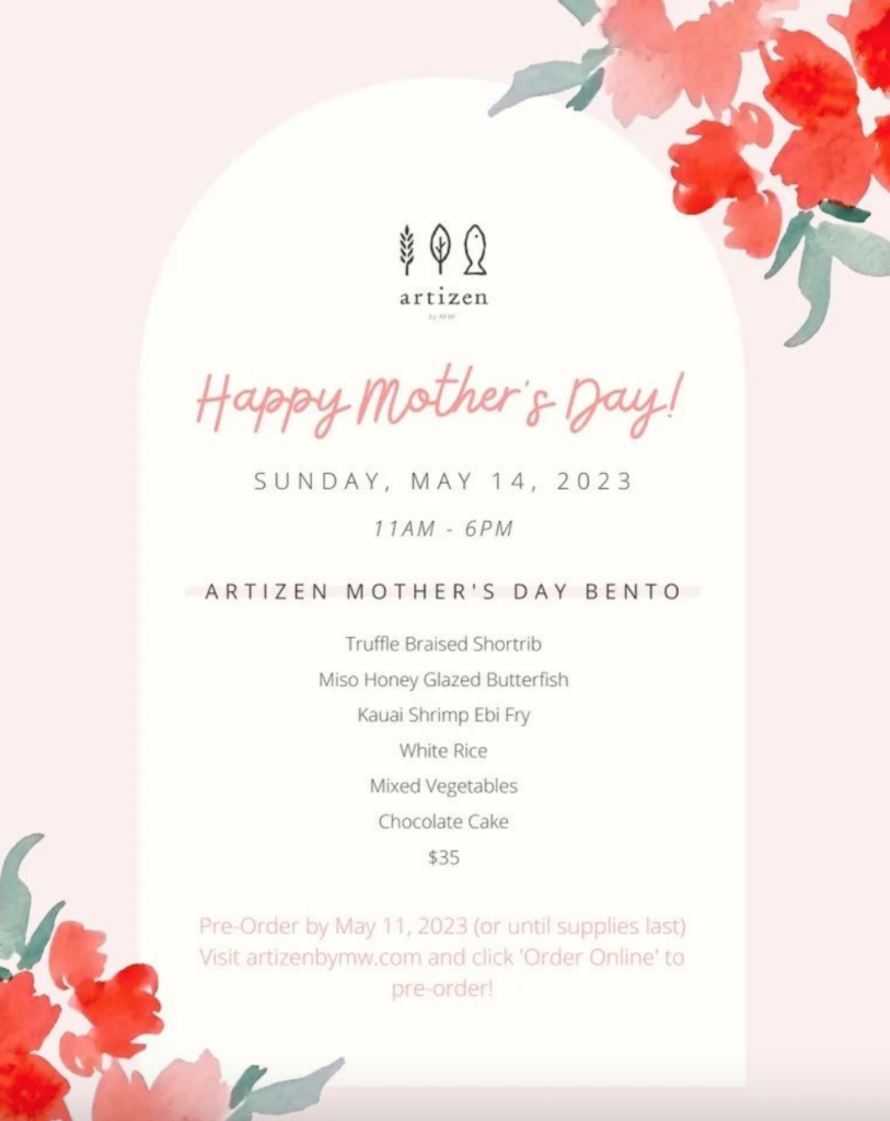 DineIn and Takeout Menus for Mother’s Day on O‘ahu