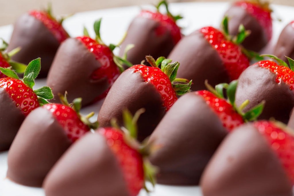 Strawberries Dipped In Dark Chocolate Close Up