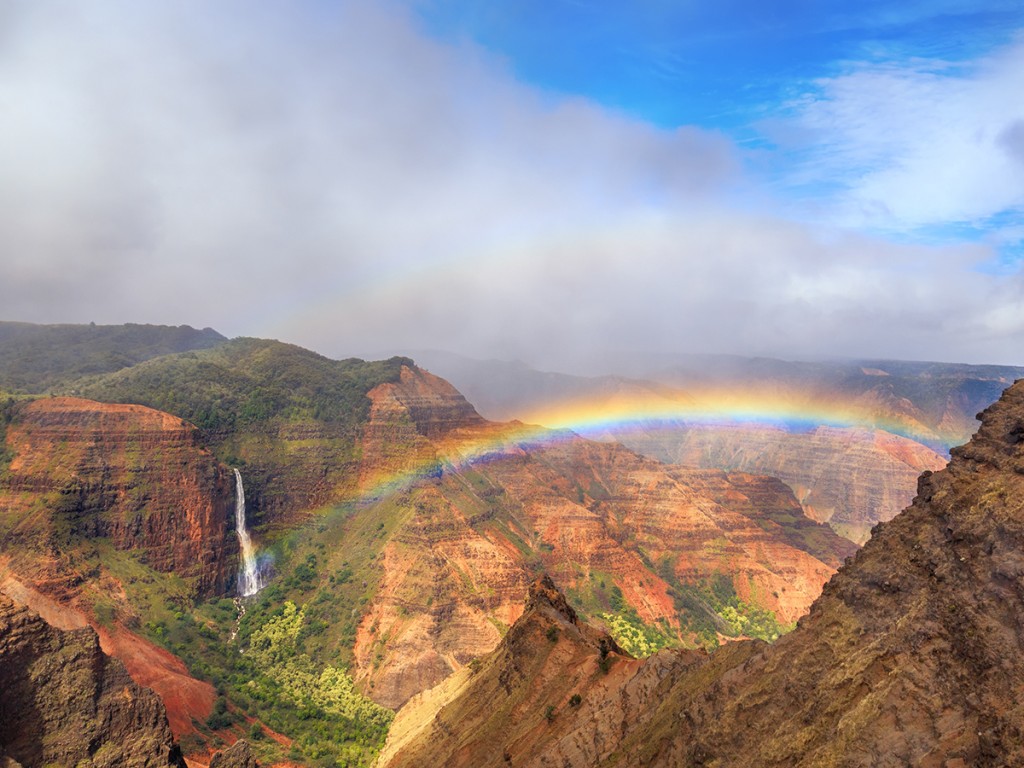 Rainbow Over Waimea Canyon In Kauai
