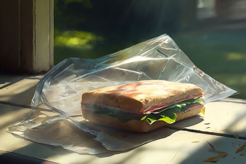 Ham Sandwich in plastic wrap
