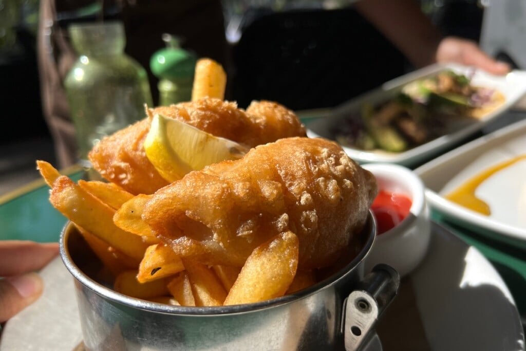 Fish And Chips in a silver bucket