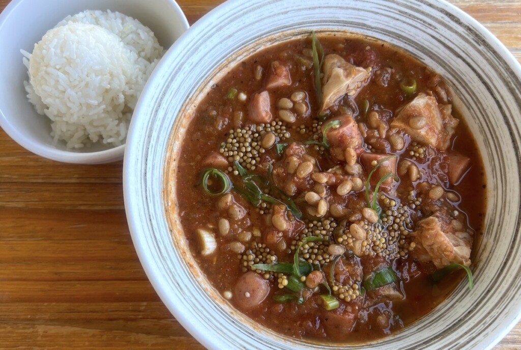 bowl of Gumbo topped with natto
