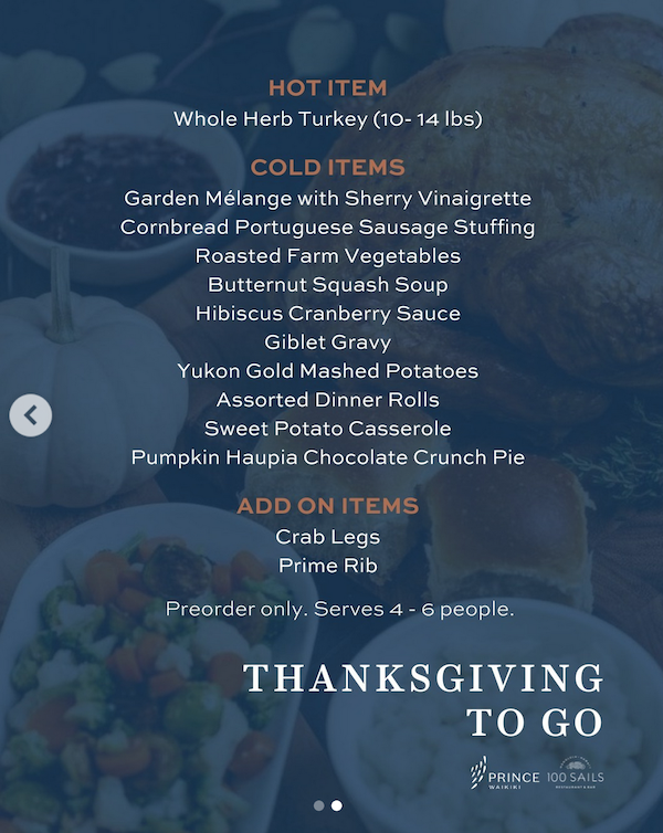 O‘ahu Restaurants’ DineIn and Takeout Menus for Thanksgiving 2023