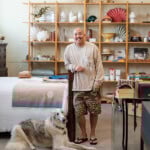 Man and dog in boutique