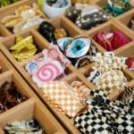 hair clips in wood tray