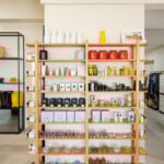 bookshelf with product in boutique