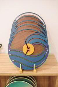 wood clocks in boutique
