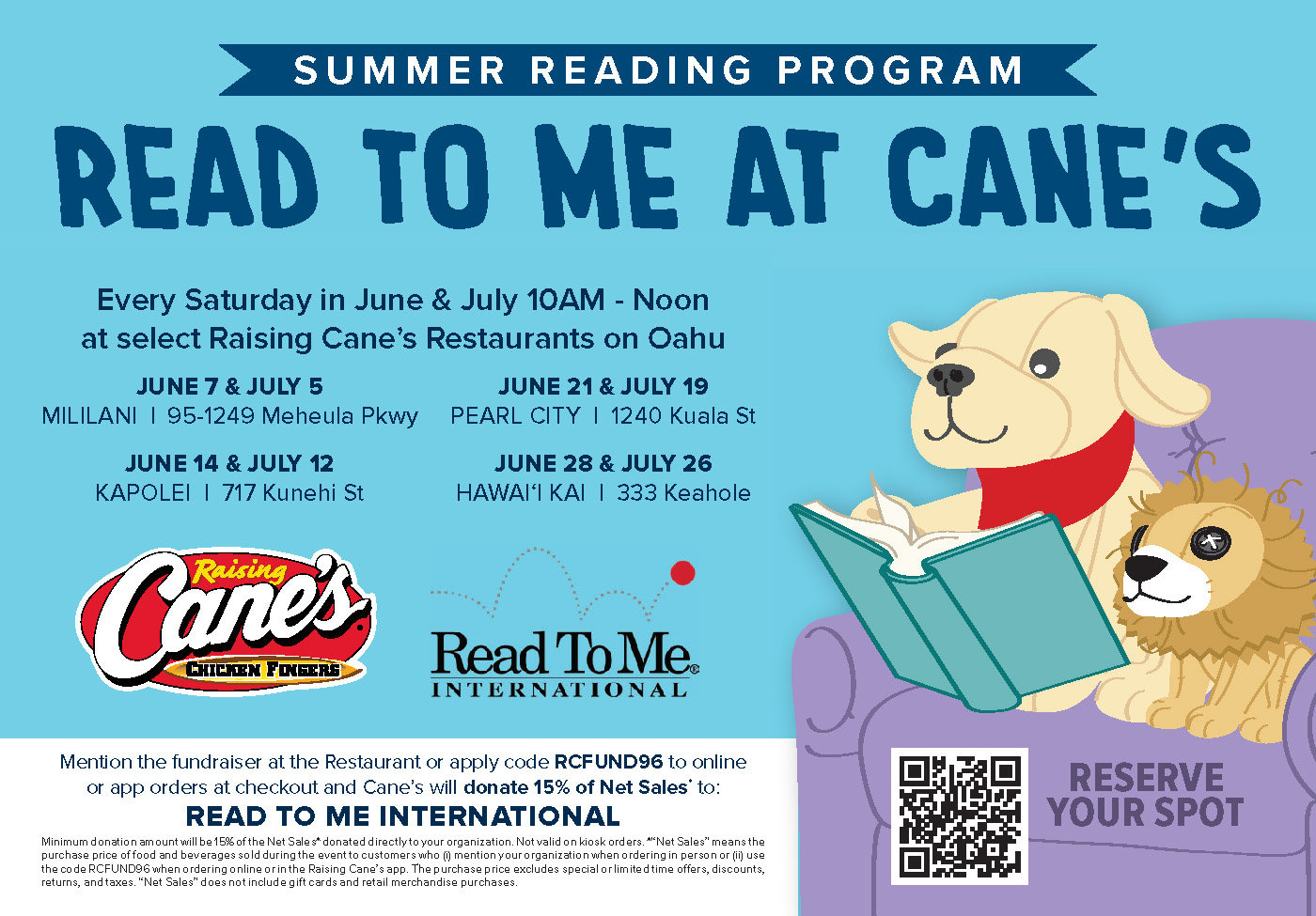 Summer Reading Program at Raising Cane's with Read to Me International