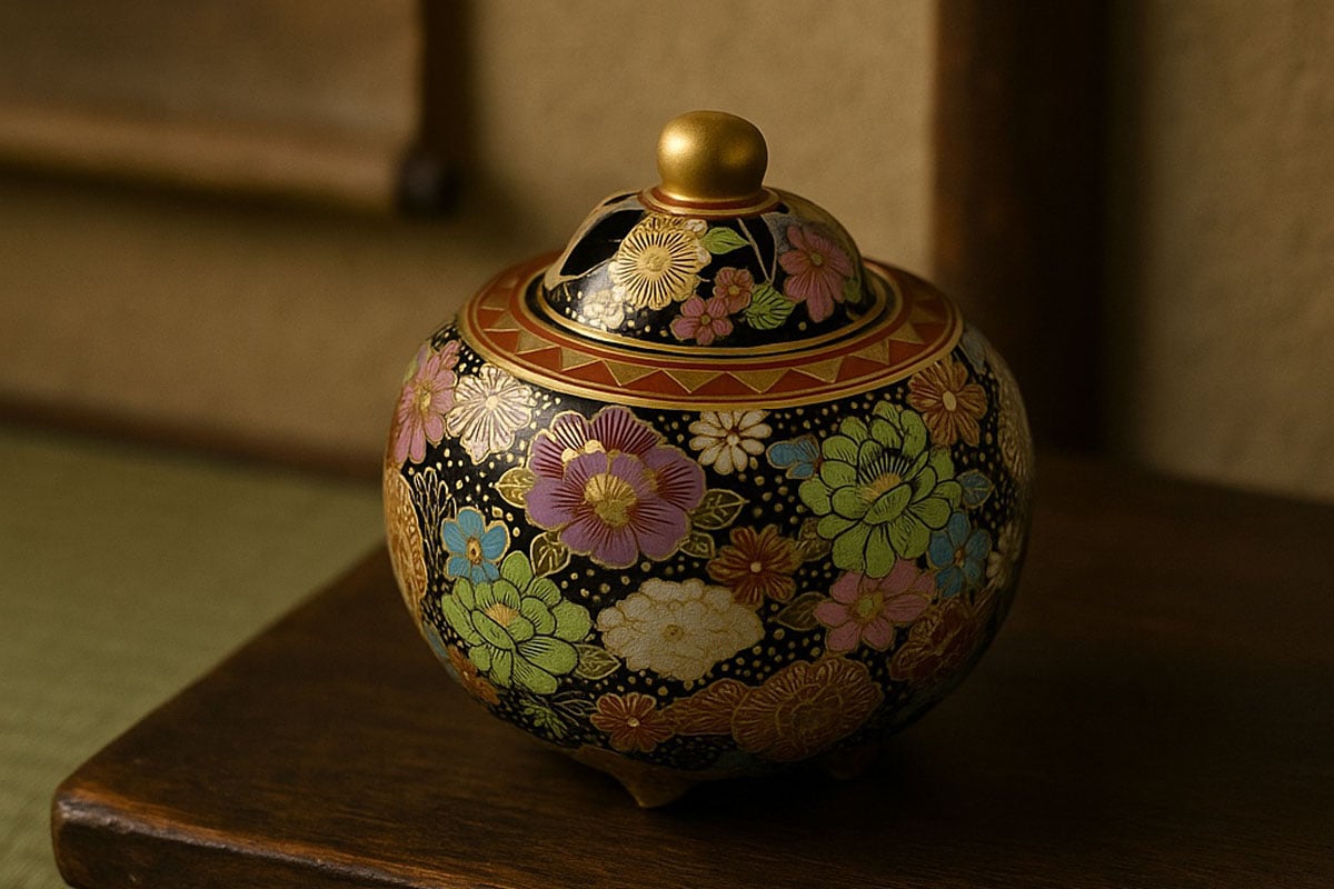 Ka Cho Fu Getsu Kutani Ware Incense Burner