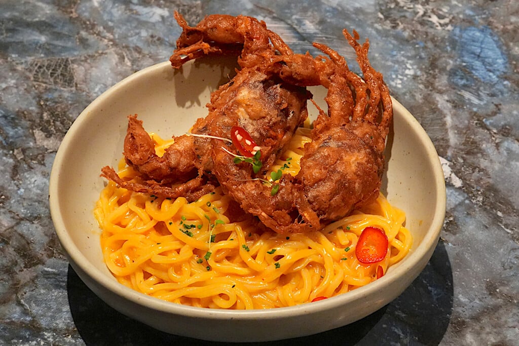 Softshell Crabs on Pasta at chao hawaii