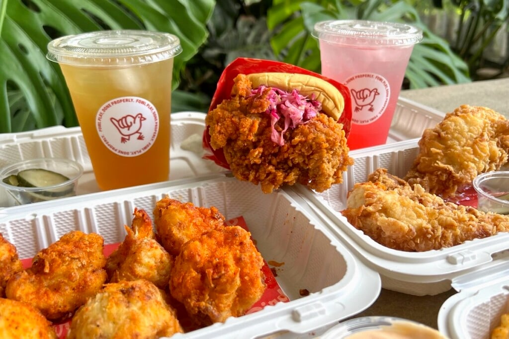 fried chicken tenders and drinks to go