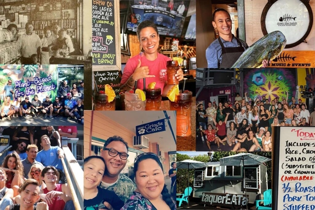 Montage of photos of lahaina restaurant workers