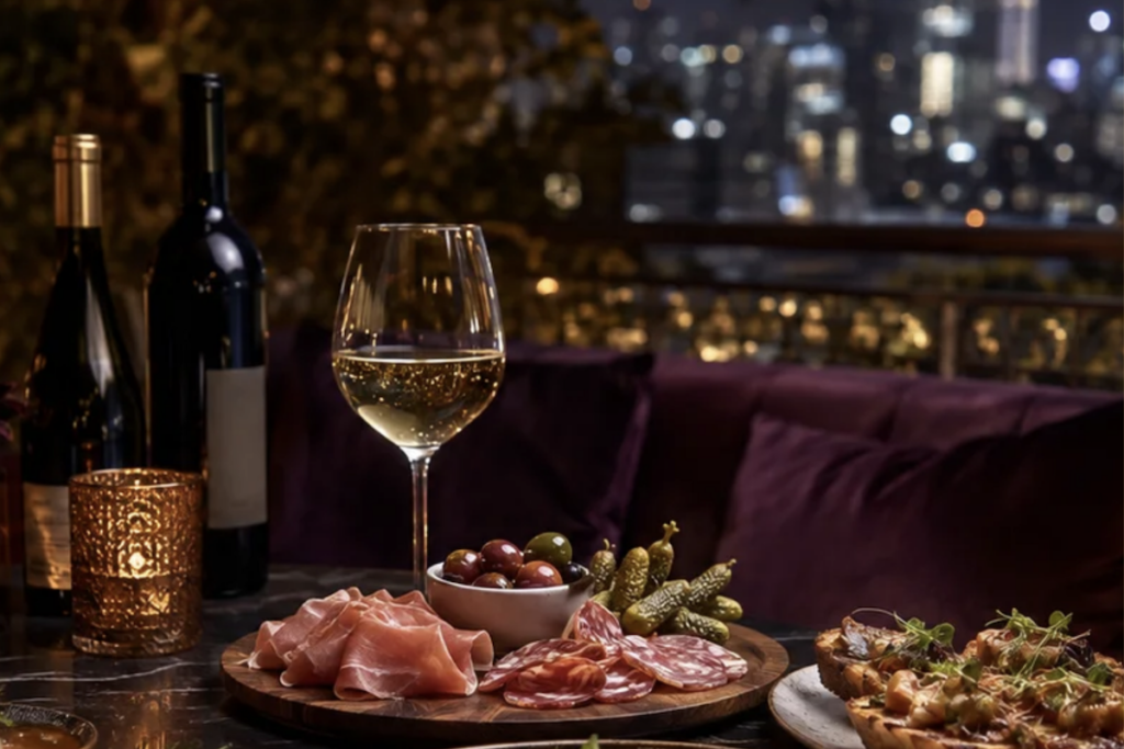 charcuterie and wine at tchin tchin bar