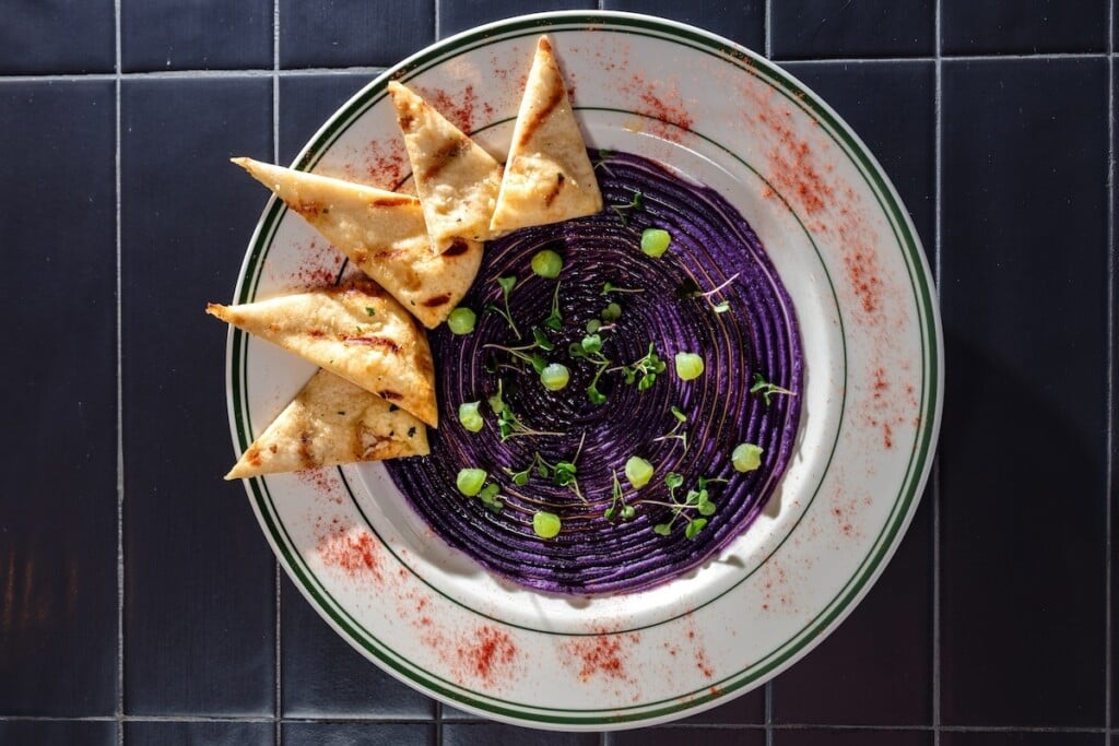 purple sweet potato hummus and pita chips