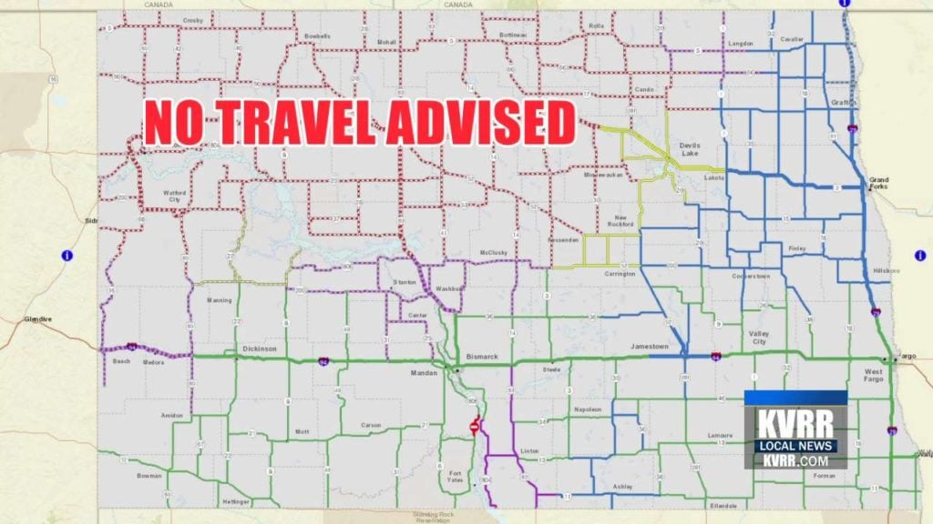 north dakota travel advisory map