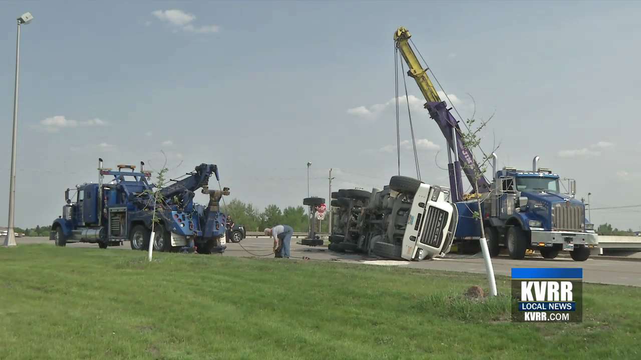 Cement Truck Tips Over on 40th Avenue South in Fargo
