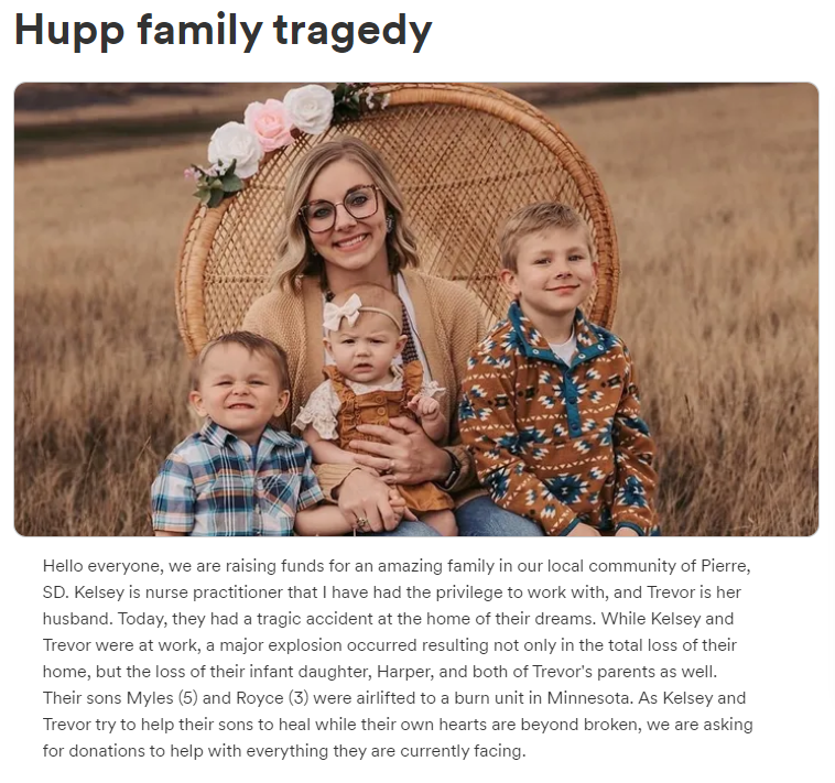 Stanley County House Explosion Hupp Family Gofundme Page Screenshot 052523