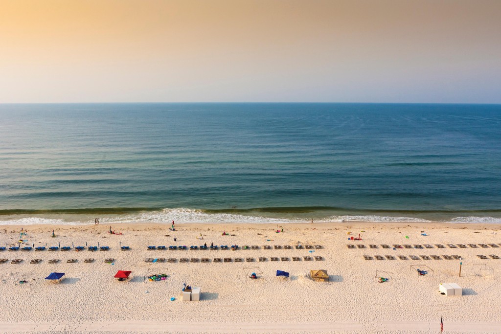 A Beach In Gulf Shores Alabama From Above At Sunrise In Early Su