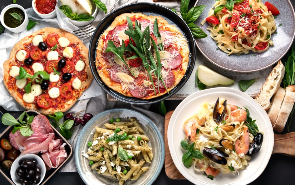 Italian Food On Dark Background, Taste of Italy