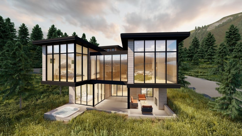 How to make a photo-realistic modern house in the mountains with