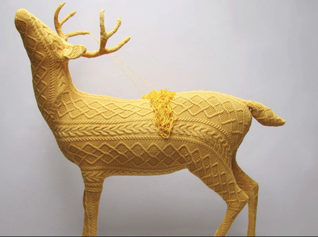 Rachel Denny’s life-size sculpture “Snag” (2023) is partly inspired by the bucks in the Oregon wilderness. “In spring, they have tatters of velvet fur that they rub off their antlers,” says the artist. | Photo: Rachael Denny