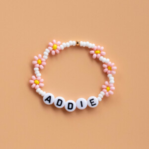 Pink Flower Name Bracelet