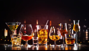 Assortment Of Hard Strong Alcoholic Drinks And Spirits