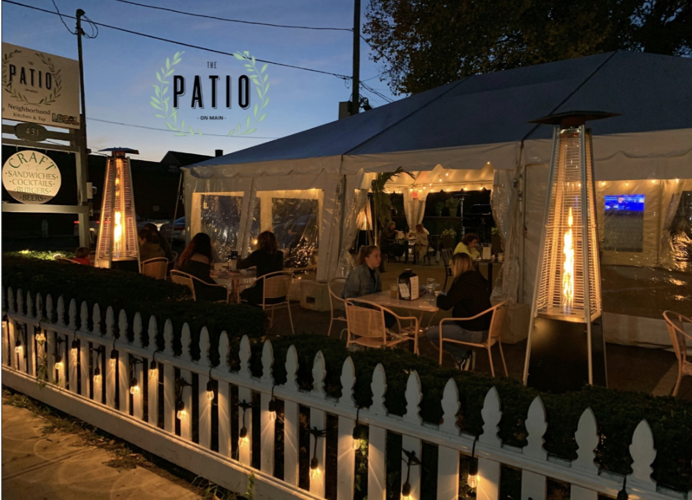 The Patio on Main with heat lamps for a night time gathering Rhode