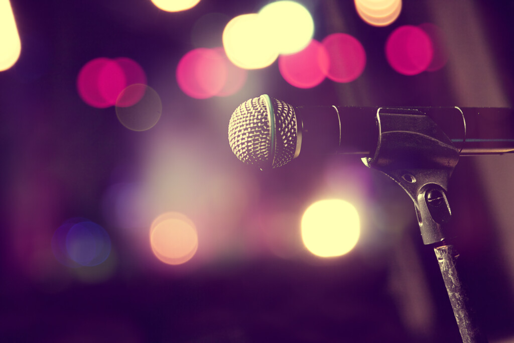 Microphone And Stage Lights.concert And Music Concept
