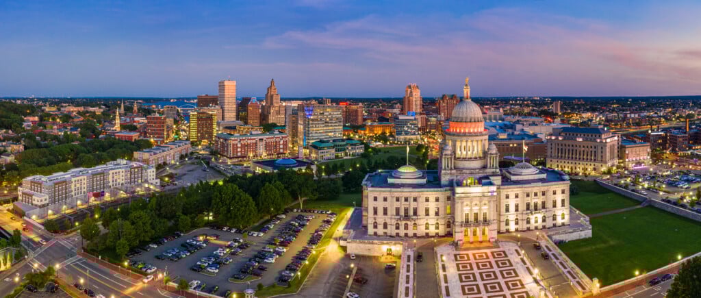 An aerial panorama of the Providence skyline.