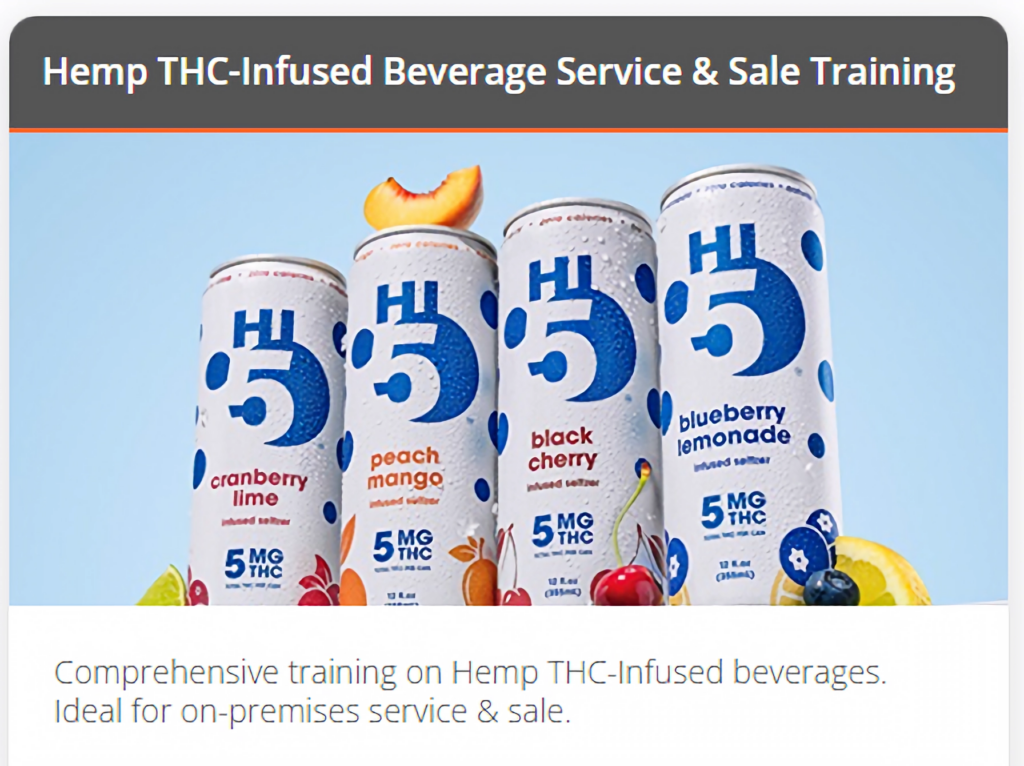 A screenshot of a website featuring an image of Hi-5 THC-infused seltzer cans.