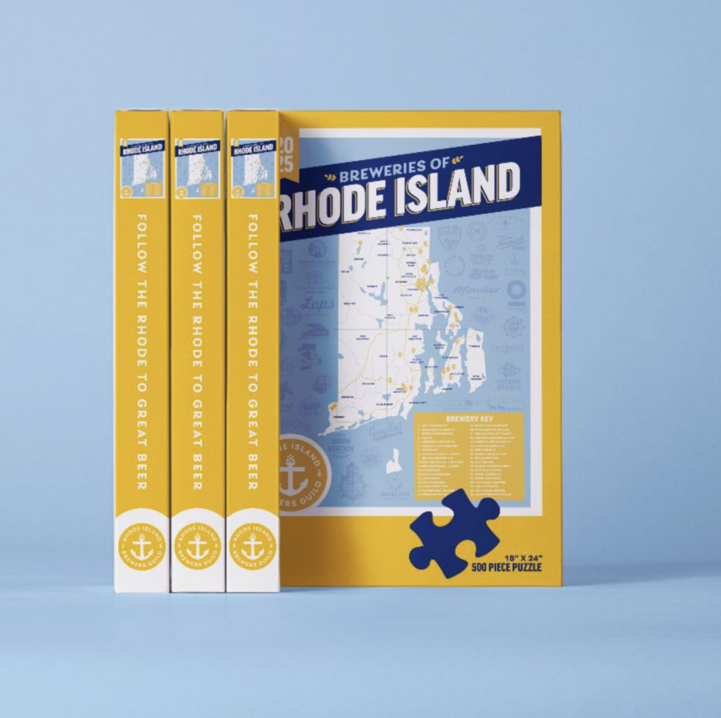 A puzzle box featuring a map of Rhode Island with labeled breweries.