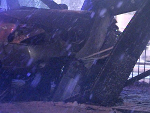 Car Crashes Through Fence And Into Sign On Maple Ave.