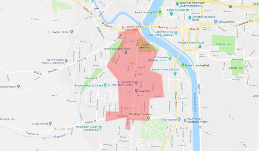 Zanesville Map Withzone