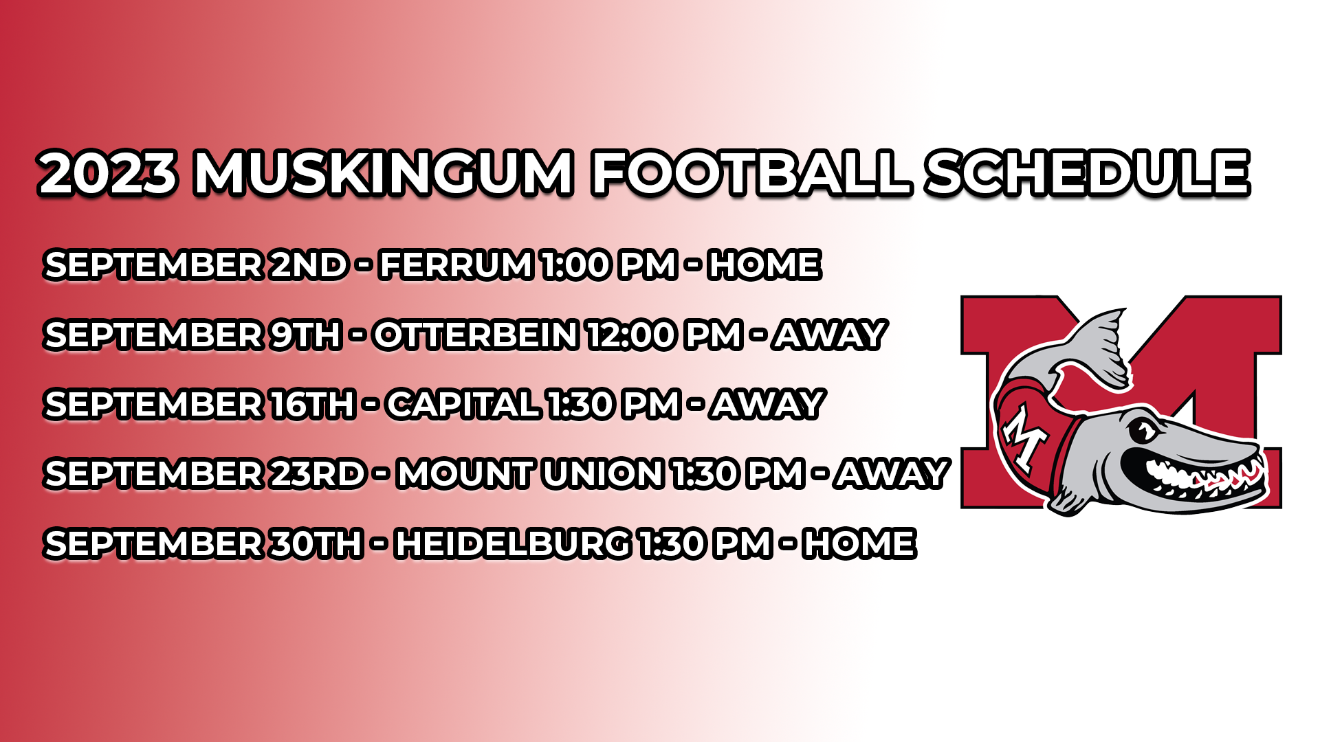 Muskingum Announces 2023 Football Schedule WHIZ Fox 5 / Marquee