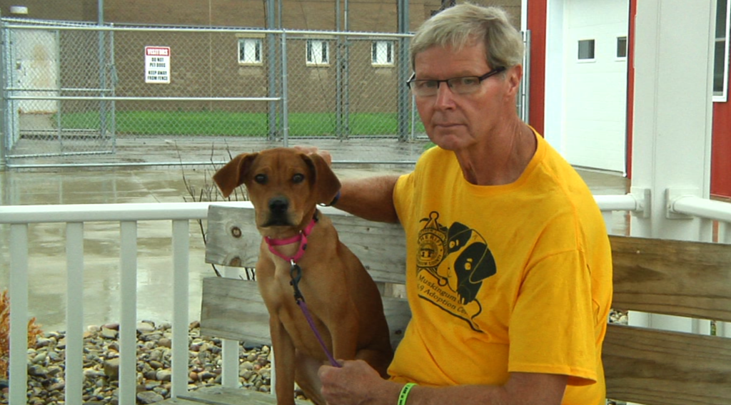 Lettie, our dog of the week and Doug McQuaid from the K-9 Adoption Center.