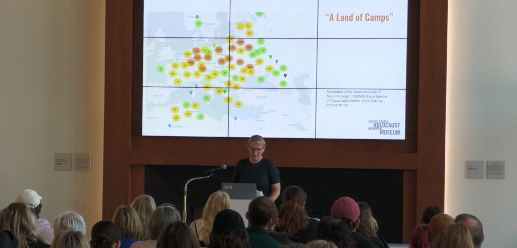 Dr. Alexandra Lohse presenting a lecture at Muskingum University. "Ordinary Germans and the Nazi Camp Universe” examines why German citizens supported the regime throughout World War II.