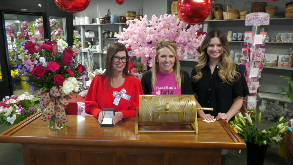 Tricia Huffman. Jessica Tysinger, and Marissa Albaugh at Florafino's Flowers and Gifts to draw the winnning name for the Diamonds in Bloom Giveaway.